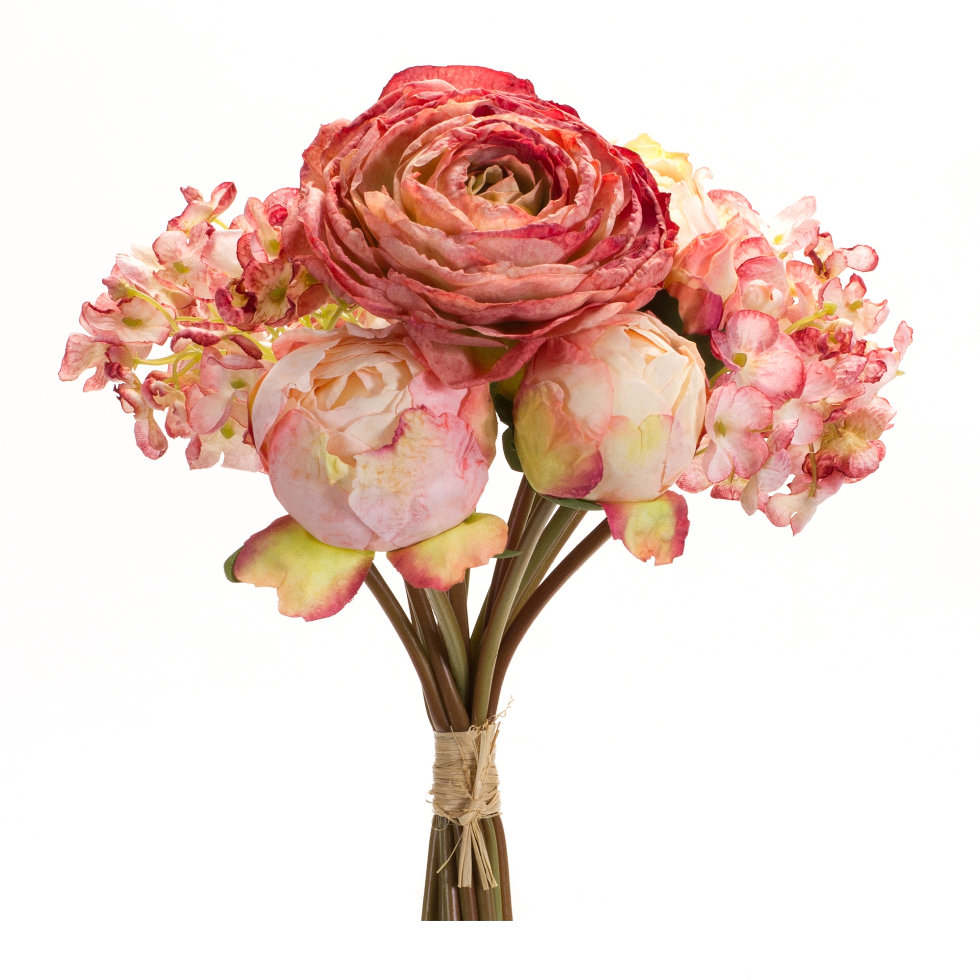 Coral Pink Peony and Hydrangea Flower Bouquet (Set of 6) - Image 2