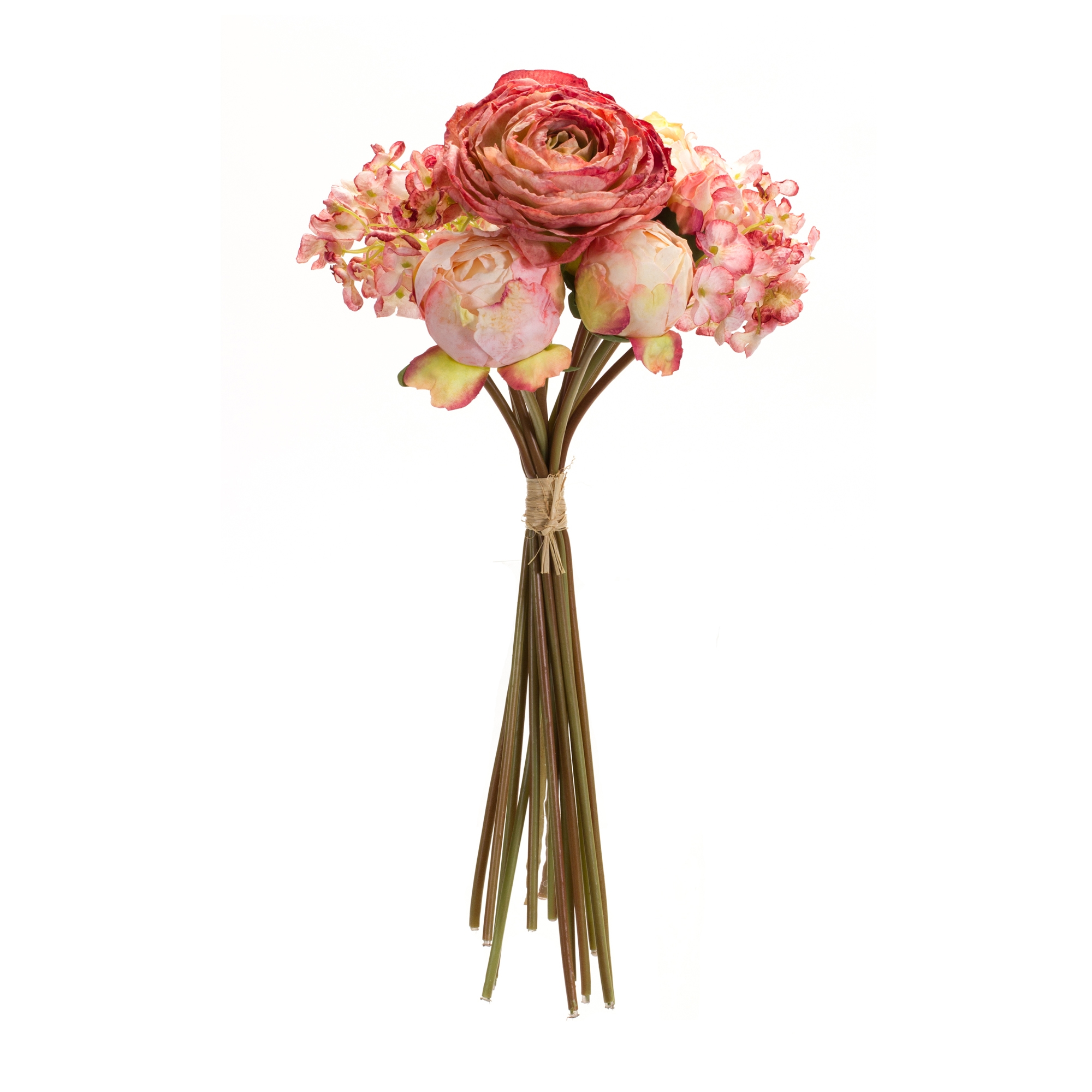 Coral Pink Peony and Hydrangea Flower Bouquet (Set of 6) - Image 3