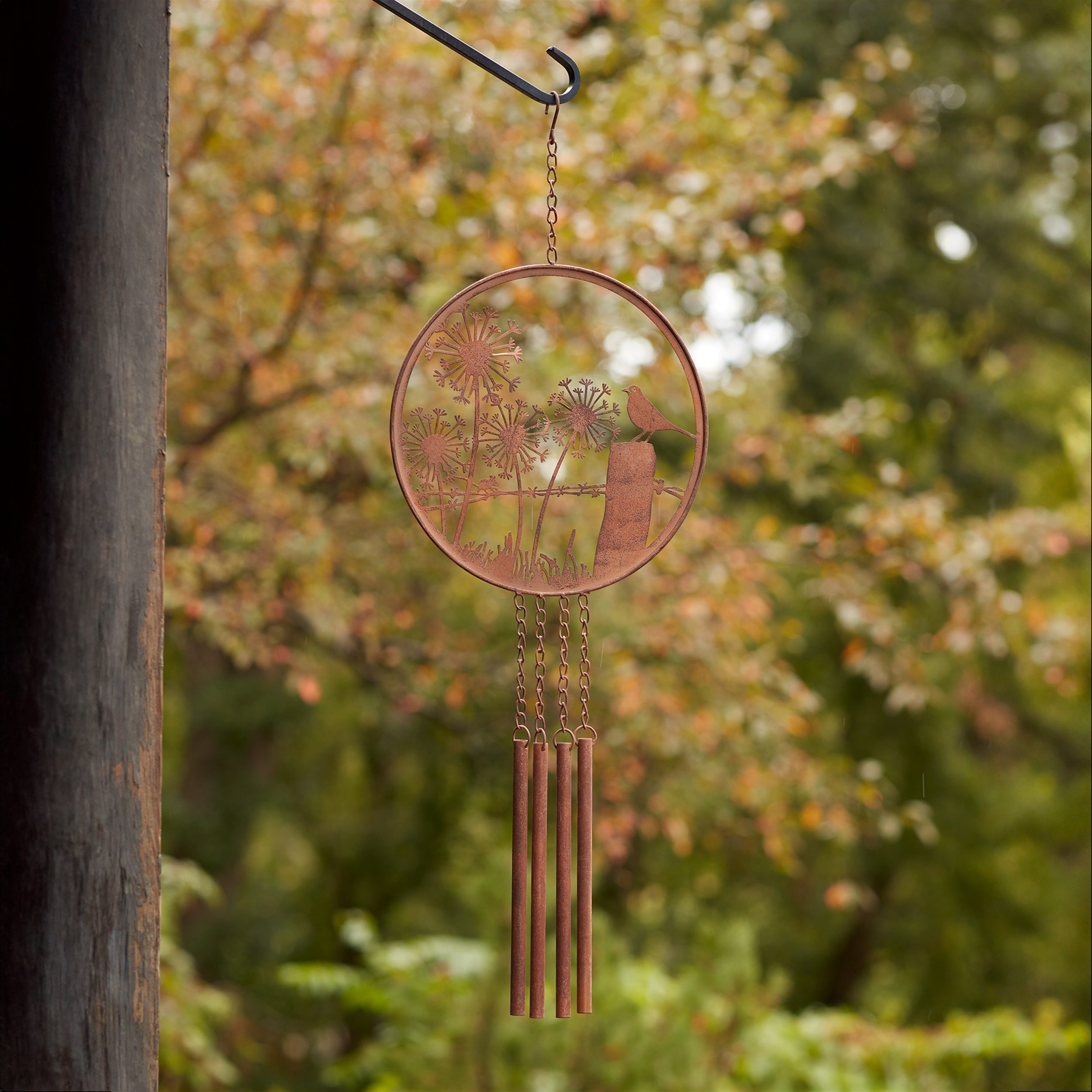Bronze Metal Bird Dandelion Wind Chime 33"H - Image 2