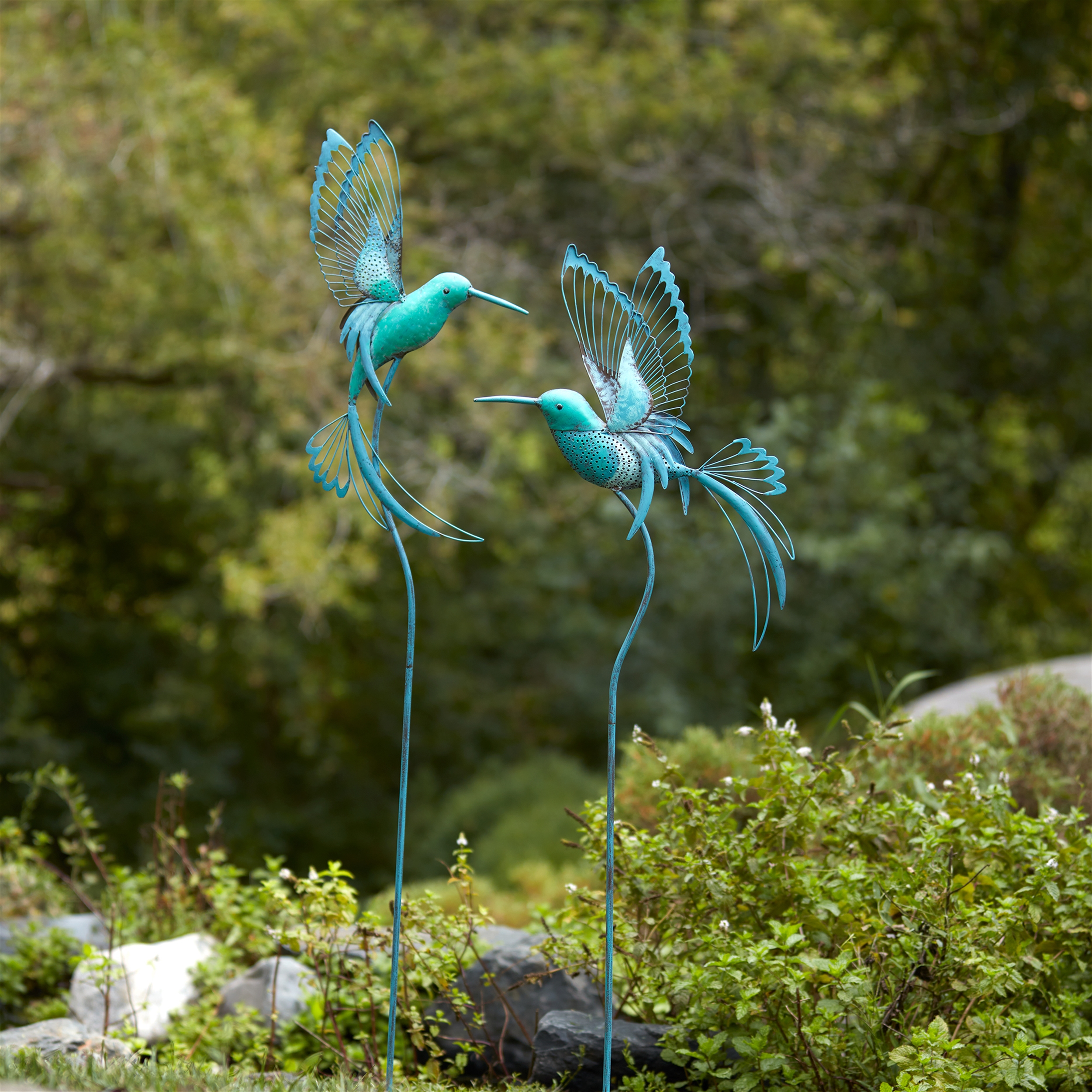 Iron Metal Hummingbird Garden Stake (Set of 2) - Image 2