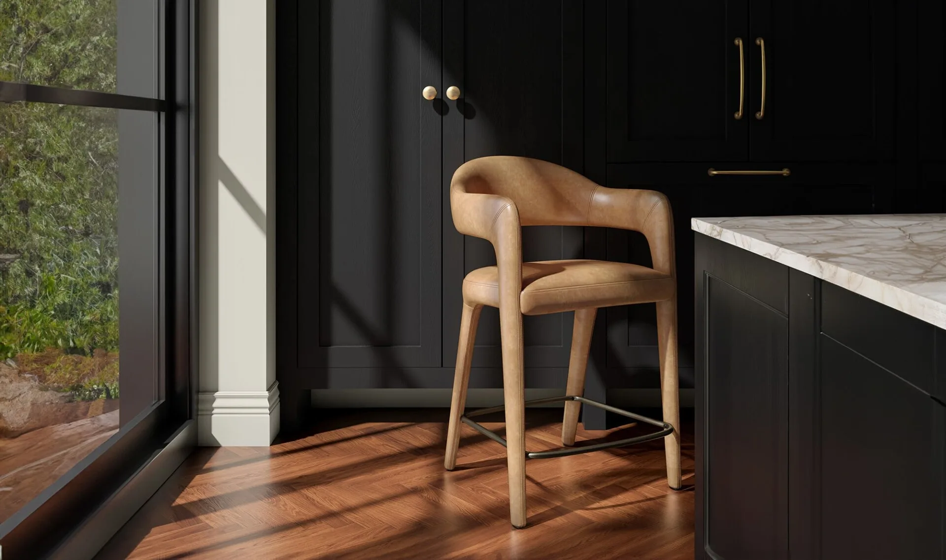 Martens Counter Stool Brown Leather - Image 2