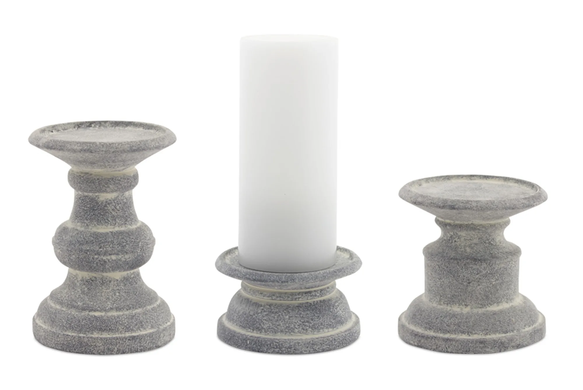 Grey Terra Cotta Candle Holder Pillars (Set of 3) - Image 2