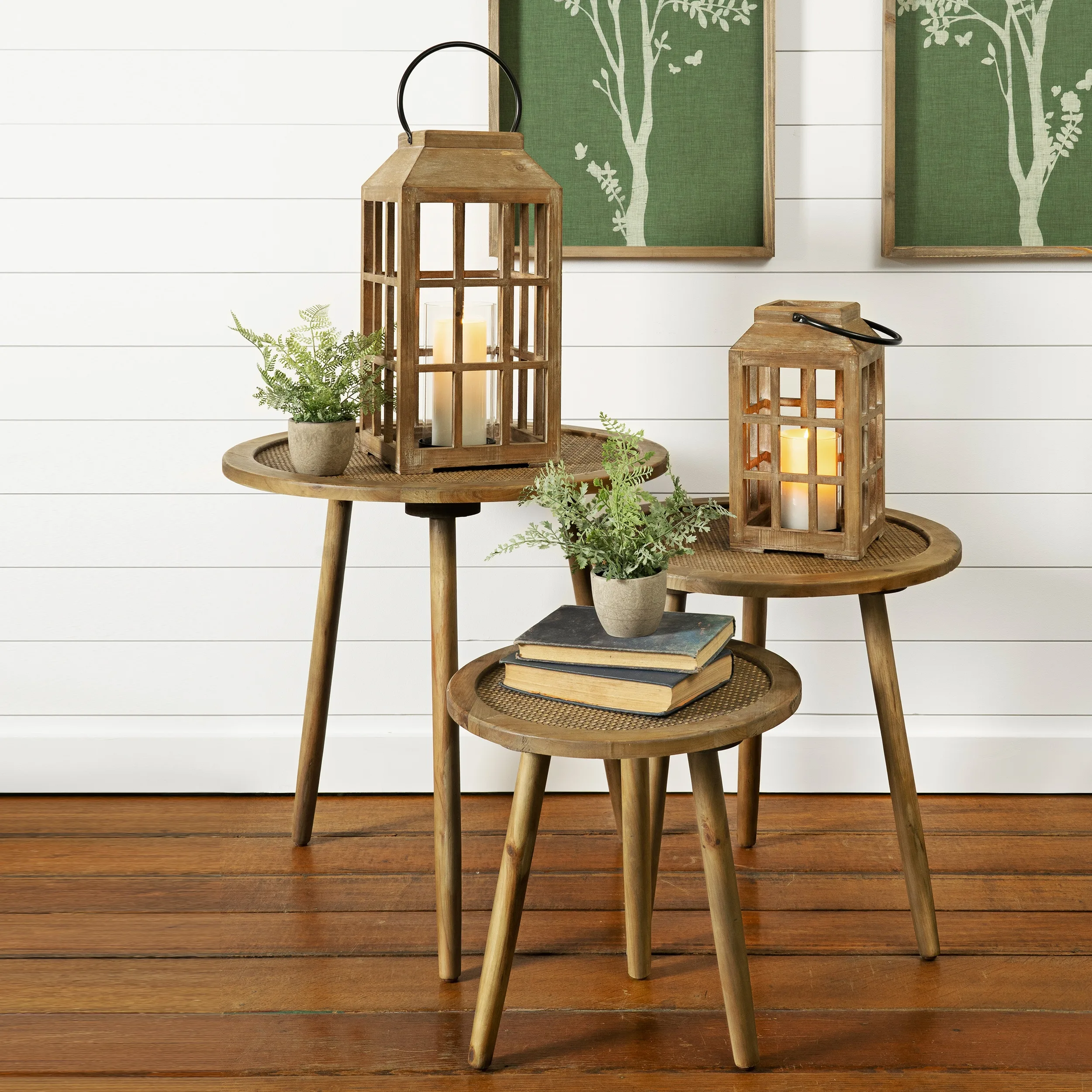 Natural Wooden Lantern with Glass Hurricane - Image 3