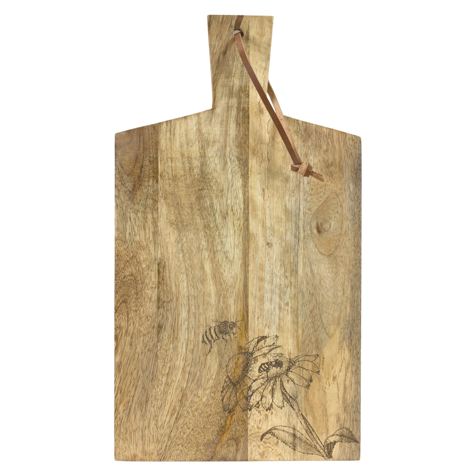 Natural Mango Wood Cutting Board with Etched Floral and Bee Design (Set of 2) - Image 2