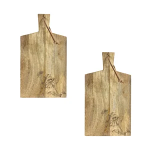 Natural Mango Wood Cutting Board with Etched Floral and Bee Design (Set of 2)