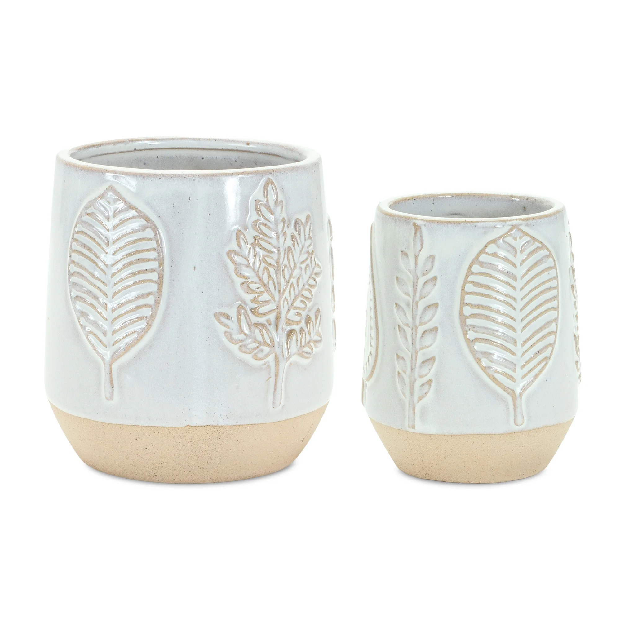 Two Tone Porcelain Planter with Leaf Design (Set of 2) - Image 2