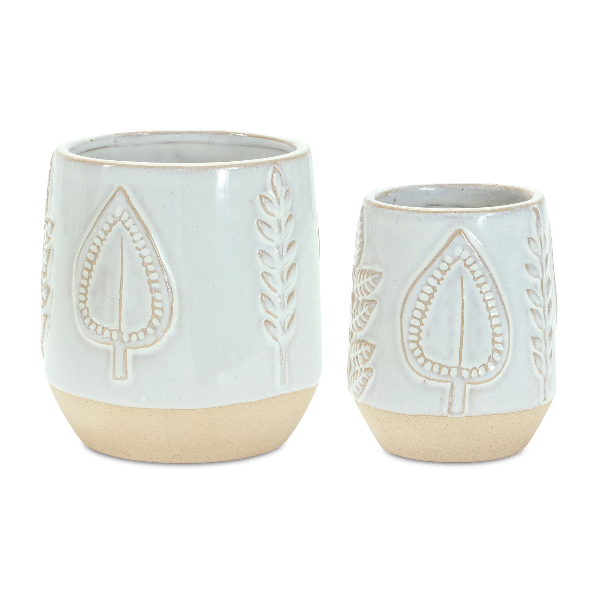 Two Tone Porcelain Planter with Leaf Design (Set of 2) - Image 3