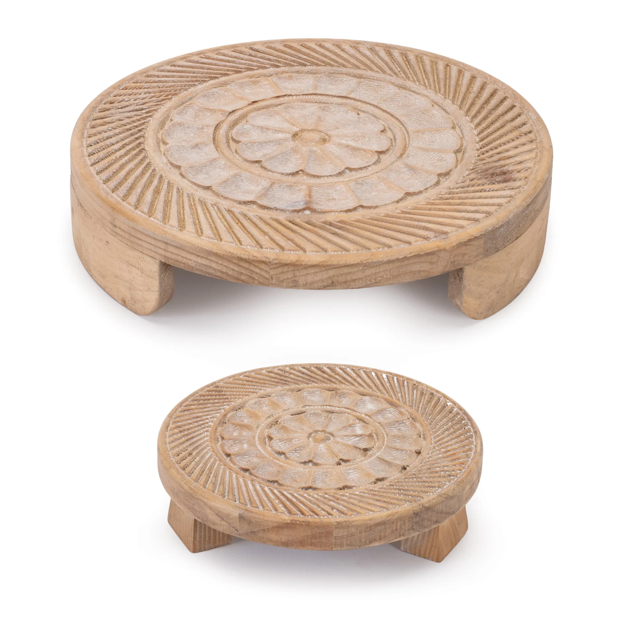Mandala Wood Riser Tray (Set of 2)